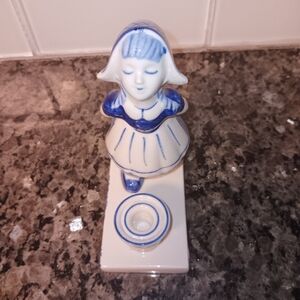 Vintage Delft Little Dutch Girl Figurine & Candle Holder